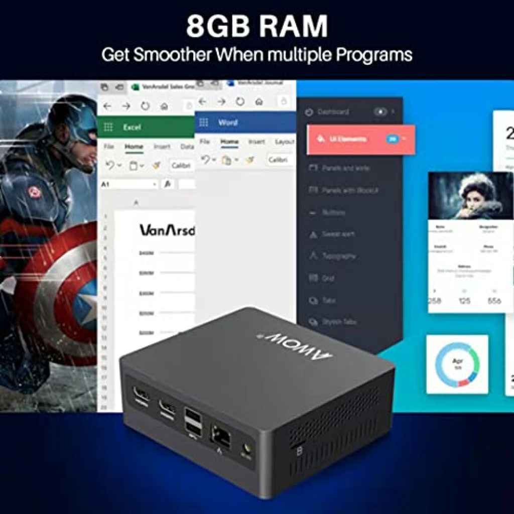 AWOW Mini PC 8GB RAM 128GB SSD, Quad-Core Intel Celeron J3455, 4K HD ...
